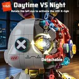 KAVOWORLD 1377PCS Robot Rabbit Building Blocks Set LED Light Up Multi-Point Rotatable Detachable Base DIY Cyberpunk Mecha Building Rabbit Bricks Kit Mechanical Bunny Construction Toy for Home Office Desk Decor Christmas Birthday Gift Teens Adults