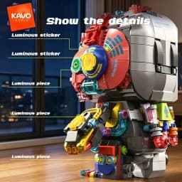 KAVOWORLD 1377PCS Robot Rabbit Building Blocks Set LED Light Up Multi-Point Rotatable Detachable Base DIY Cyberpunk Mecha Building Rabbit Bricks Kit Mechanical Bunny Construction Toy for Home Office Desk Decor Christmas Birthday Gift Teens Adults