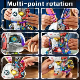 KAVOWORLD 1377PCS Robot Rabbit Building Blocks Set LED Light Up Multi-Point Rotatable Detachable Base DIY Cyberpunk Mecha Building Rabbit Bricks Kit Mechanical Bunny Construction Toy for Home Office Desk Decor Christmas Birthday Gift Teens Adults