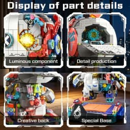 KAVOWORLD 1377PCS Robot Rabbit Building Blocks Set LED Light Up Multi-Point Rotatable Detachable Base DIY Cyberpunk Mecha Building Rabbit Bricks Kit Mechanical Bunny Construction Toy for Home Office Desk Decor Christmas Birthday Gift Teens Adults