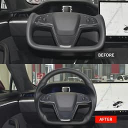 Flat-Bottom Full Black Leather Steering Wheel for Tesla Model X Model S 2021-2023 with Heated