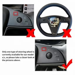 Flat-Bottom Full Black Leather Steering Wheel for Tesla Model X Model S 2021-2023 with Heated