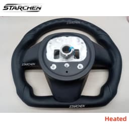 Flat-Bottom Full Black Leather Steering Wheel for Tesla Model X Model S 2021-2023 with Heated