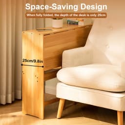 Bamboo Foldable Desk 40.6 Inch, Folding Desks for Small Spaces, Mid Century Small Computer Desk with Bookshelf for Bedroom Home Office, Brown, Primary Color