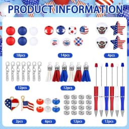 Vellibring 12 Set Independence Day Beadable Pens, 4th of July Patriotic Bead Pens with Assorted Wooden Beads Pendants for DIY Present Students Teens School Office Supplies