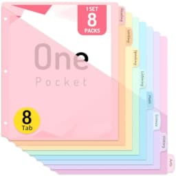 8 Count Dividers for 3 Ring Binder, 8 tabs Binder Dividers with Pocket for US Letter Size, Binder Dividers with Tabs for School