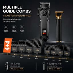 4-in-1 Men's Hair Clipper Set with LED Display, USB Rechargeable Beard & Nose Trimmer, Foil Shaver + 8 Combs for Home & Barber