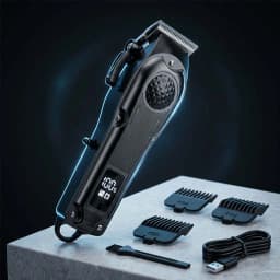 4-in-1 Men's Hair Clipper Set with LED Display, USB Rechargeable Beard & Nose Trimmer, Foil Shaver + 8 Combs for Home & Barber