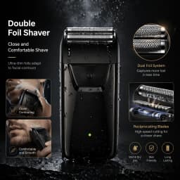 4-in-1 Men's Hair Clipper Set with LED Display, USB Rechargeable Beard & Nose Trimmer, Foil Shaver + 8 Combs for Home & Barber