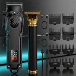 4-in-1 Men's Hair Clipper Set with LED Display, USB Rechargeable Beard & Nose Trimmer, Foil Shaver + 8 Combs for Home & Barber