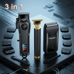 4-in-1 Men's Hair Clipper Set with LED Display, USB Rechargeable Beard & Nose Trimmer, Foil Shaver + 8 Combs for Home & Barber