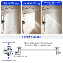 Stainless Steel 8 Inch Overhead Showerhead 7 Modes With Extension Arm Multi-function Hand Shower Wall Mounted Showerhead Set
