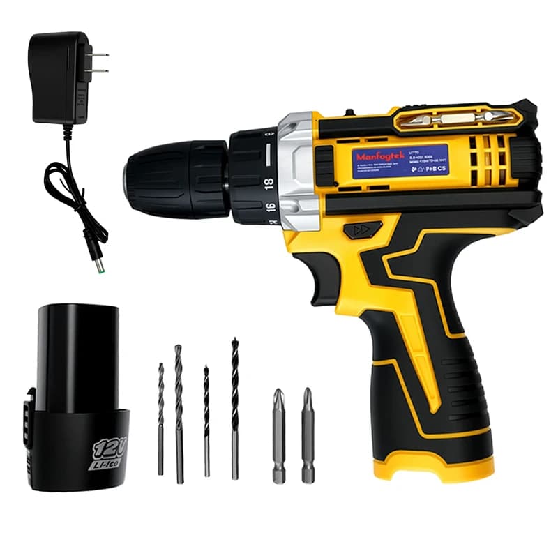 12V Cordless Electric Drill Portable Adjustable Rechargeable Lithium Ion Battery Power Driver 3/8 Inch Mini Wireless Electric Screwdriver Pistol Household Impact Hand Drill Tool Compatible with MT Battery Home Repair Power Tools