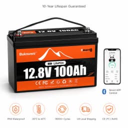 BUKNUWO LiFePO4 12V/12.8V 100Ah 1280Wh Lithium Battery Pack With Buletooth More Than 8000+ Cycles BMS Grade A For Boat RV Campers Solar System