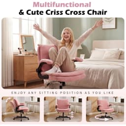 Office Desk Chair with Wheels, Criss Cross Chair with 2-in-1 Flip Backrest, Swivel Height Adjustable Cute Desk Chair with Double-Layer Cushion for Living Room, Bedroom, Study (Pink)