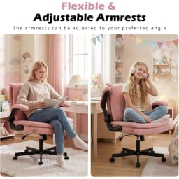 Office Desk Chair with Wheels, Criss Cross Chair with 2-in-1 Flip Backrest, Swivel Height Adjustable Cute Desk Chair with Double-Layer Cushion for Living Room, Bedroom, Study (Pink)
