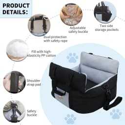 Portable Dog Car Seat Pet Dog Booster Seat Puppy Travel Carrier Bed with Safety Belt Storage Pocket Removable Washable Cover