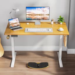 MCQ 55x24 Inch Electric Office Computer Desk with Wooden Desktop Ergonomic Height Adjustable Gaming Corner Table for Home Office