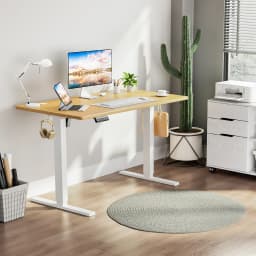 MCQ 55x24 Inch Electric Office Computer Desk with Wooden Desktop Ergonomic Height Adjustable Gaming Corner Table for Home Office