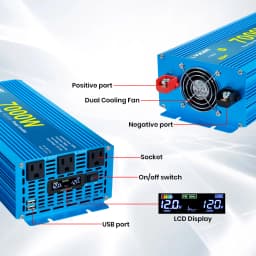 4000W/7000W Pure Sine Wave Inverter DC12V 24V to AC110V-120V 60Hz with 3 US Socket 2 USB for RV/Van life/Truck/Camping/Emergency Power