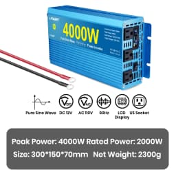 4000W/7000W Pure Sine Wave Inverter DC12V 24V to AC110V-120V 60Hz with 3 US Socket 2 USB for RV/Van life/Truck/Camping/Emergency Power