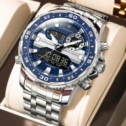 POEDAGAR Functional Electronic Man Wristwatch Week Date LED Luminous Oversized Fashion Quartz Men Watch Dual Time Digital Military Men's Watches Reloj