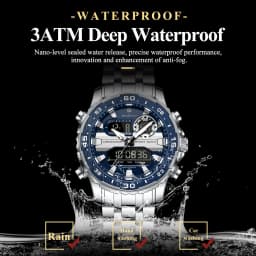 POEDAGAR Functional Electronic Man Wristwatch Week Date LED Luminous Oversized Fashion Quartz Men Watch Dual Time Digital Military Men's Watches Reloj