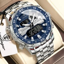 POEDAGAR Functional Electronic Man Wristwatch Week Date LED Luminous Oversized Fashion Quartz Men Watch Dual Time Digital Military Men's Watches Reloj