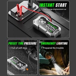 3000A Peak Portable Car Jump Starter 6400mAh Battery Booster Pack Built-in 150PSI Tire Inflator LED Emergency Light USB Charger For Auto Motorcycle Roadside Emergency Kit