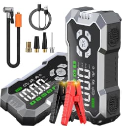 3000A Peak Portable Car Jump Starter 6400mAh Battery Booster Pack Built-in 150PSI Tire Inflator LED Emergency Light USB Charger For Auto Motorcycle Roadside Emergency Kit