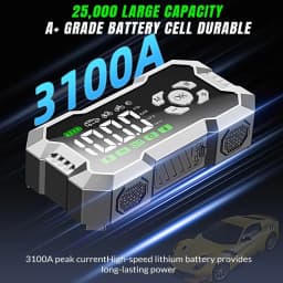 3000A Peak Portable Car Jump Starter 6400mAh Battery Booster Pack Built-in 150PSI Tire Inflator LED Emergency Light USB Charger For Auto Motorcycle Roadside Emergency Kit