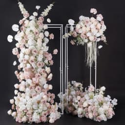 Angela Flower A8796 White Pink Rose Babybreath Delphinium Flowers Row Wedding Backdrop KT Board Floral Arrangement Decor Stage Flower Banquet Event Party Props