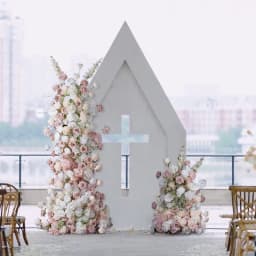 Angela Flower A8796 White Pink Rose Babybreath Delphinium Flowers Row Wedding Backdrop KT Board Floral Arrangement Decor Stage Flower Banquet Event Party Props