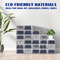24 Pcs Stackable Shoe Storage Boxes, Clear Front Door & Ventilation Holes, Foldable Plastic Organizer for Shoes, Books