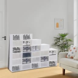 24 Pcs Stackable Shoe Storage Boxes, Clear Front Door & Ventilation Holes, Foldable Plastic Organizer for Shoes, Books