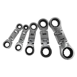 5pcs SAE Dual Flex Head Ratcheting Wrench Set, Double Box End, Flex-Head, Stubby SAE Combination Wrench Set
