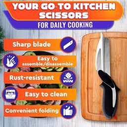 2 in 1 Kitchen Scissors for Food – Stainless Steel 9.5" Tomato Knife Chops Vegetables, Fruit, Cheese, Meat in Seconds | Dishwasher Safe Cutting Board Scissors with Safety Lock – Mess-Free Prep