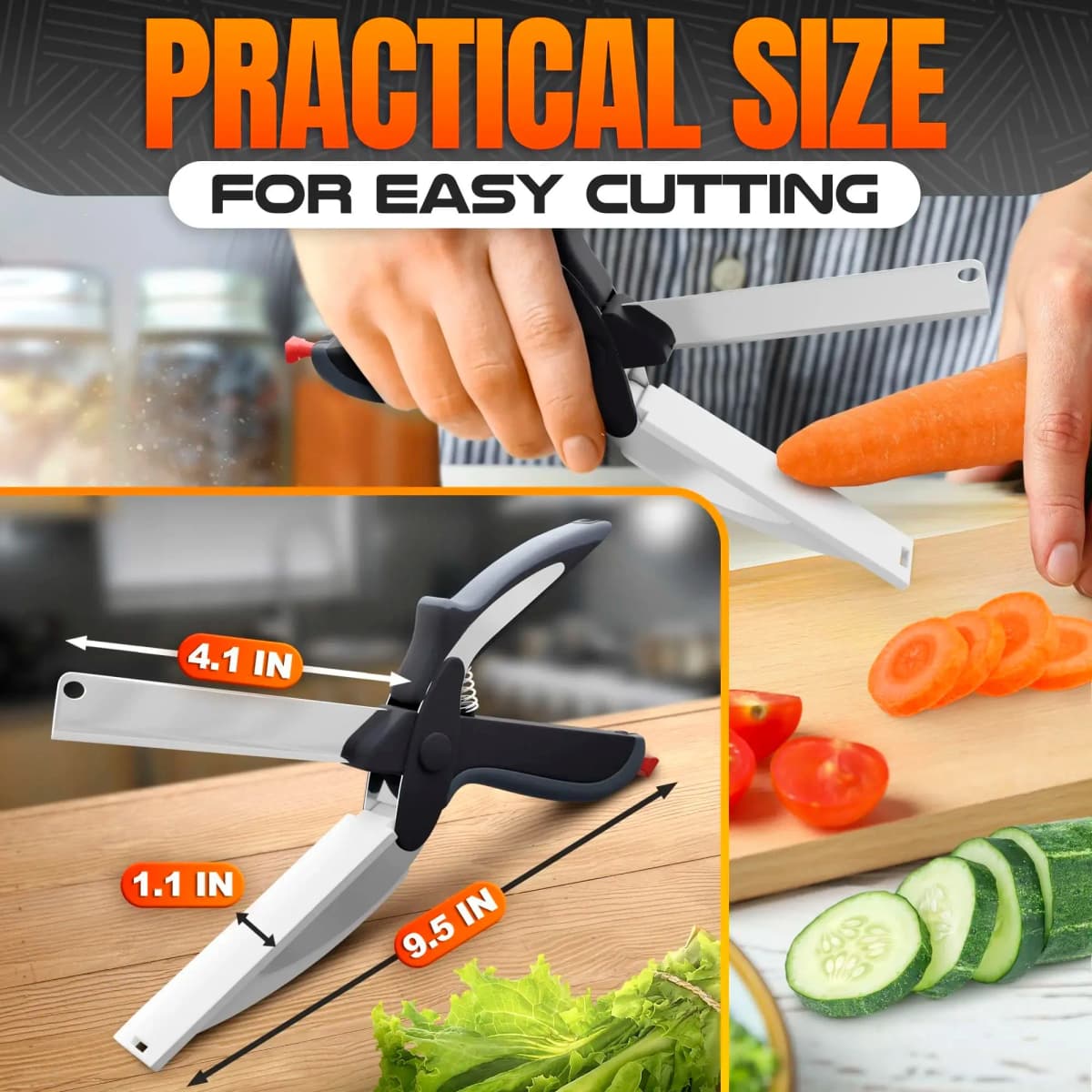 2 in 1 Kitchen Scissors for Food – Stainless Steel 9.5" Tomato Knife Chops Vegetables, Fruit, Cheese, Meat in Seconds | Dishwasher Safe Cutting Board Scissors with Safety Lock – Mess-Free Prep