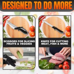 2 in 1 Kitchen Scissors for Food – Stainless Steel 9.5" Tomato Knife Chops Vegetables, Fruit, Cheese, Meat in Seconds | Dishwasher Safe Cutting Board Scissors with Safety Lock – Mess-Free Prep