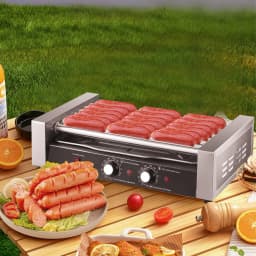 1200W 110V Hotdog Machine 17 Hot Dogs Capacity Sausage Roller Sausage Grill Cooker with Removable Oil Drip Tray, Double Temp Control for Kitchen