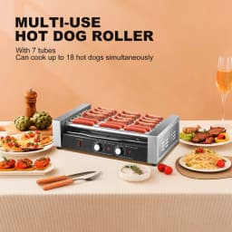 1200W 110V Hotdog Machine 17 Hot Dogs Capacity Sausage Roller Sausage Grill Cooker with Removable Oil Drip Tray, Double Temp Control for Kitchen