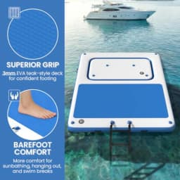 Inflatable Floating Dock Series for lake use, EVA non-slip deck material, gray color, ultra-stable mesh swim net design