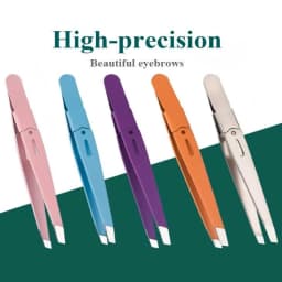 Colorful Stainless Steel Precision Eyebrow Tweezers Flat Tip Hair Removal Tweezers for Eyebrow Shaping Facial Plucking Eyelash Extension Beauty Makeup Tool
