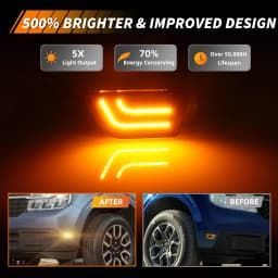 2PCS Front Corner Side Marker Light Reflector Fender Light Turn Warning Light Corner Light Turn Signal Light With Full LED For 2022 2023 2024 2025 Ford Maverick