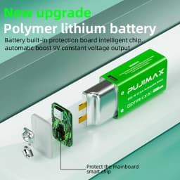 PUJIMAX USB 9V Rechargeable Battery 4600mWh Type-C Rechargeable 6F22 9V Li-ion Battery for RC Helicopeter Model Multimeter Toy