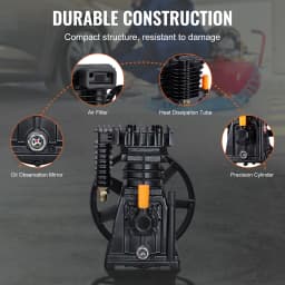 SucceBuy Air Compressor Pump Head 3HP 5.8CFM 90PSI Twin Cylinder Oil Lubricated Air Compressor Piston Single-Stage Air Pump Head