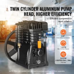SucceBuy Air Compressor Pump Head 3HP 5.8CFM 90PSI Twin Cylinder Oil Lubricated Air Compressor Piston Single-Stage Air Pump Head
