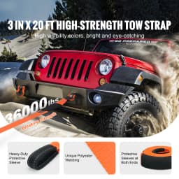 SucceBuy Polyester Tow Strap Recovery Kit High-Strength Car Racing Tow Ropes Auto Trailer Winch Towing Strap for Truck Jeep SUV