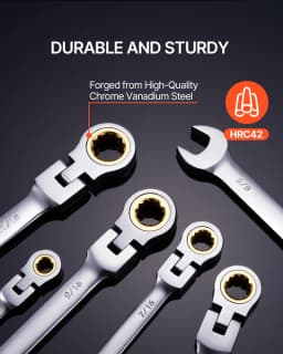 SucceBuy Flex-Head Ratcheting Wrench Set 8PCs Combination Wrench Set Roll-up Pouch Cr-V Steel Flexible Ratcheting Wrench Set