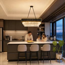 Modern Black & Gold Crystal Chandelier, 3-Tier K9 Oval Crystal Chandelier for Kitchen Island/Living Room/Bedroom/Dining Room